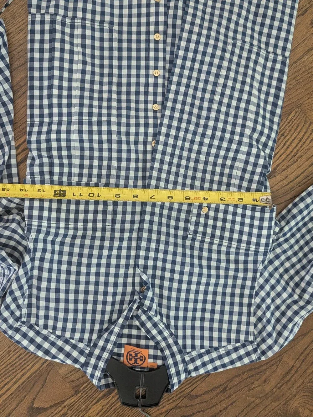 Tory Burch Striped Cotton Shirt With Chest Pocket Plaid Gray Size Small